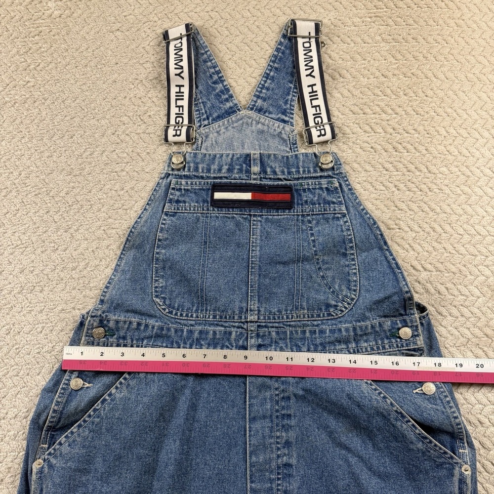 Vintage Tommy Hilfiger Denim Shortalls Womens Large Blue Logo Straps 90s Y2K - Picture 15 of 16